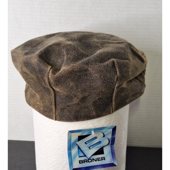 Vintage Distressed Leather Newsboy Cap Size Small BRONER Made In The USA - Picture 3 of 8